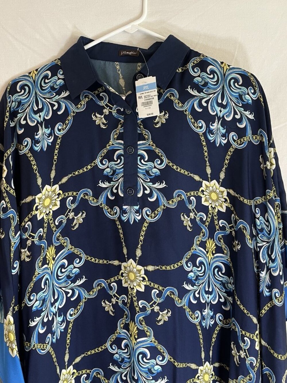 J.Mclaughlin Jeanne Silk-Blend Tunic Sz M/L Blue